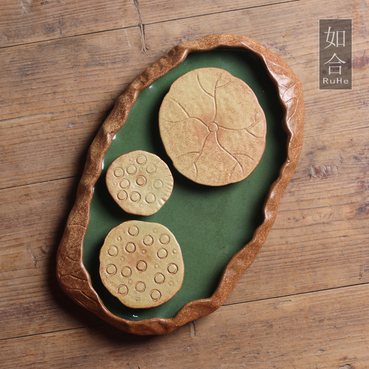 日式手工荷陶壶承复古小巧壶垫底座茶盘干泡盘茶台茶海便携小号