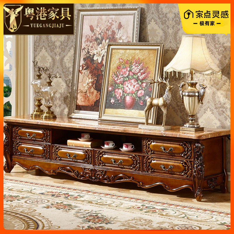 欧式全实木大理石电视柜 客厅橡木雕花烤漆天然地柜茶几组合包邮