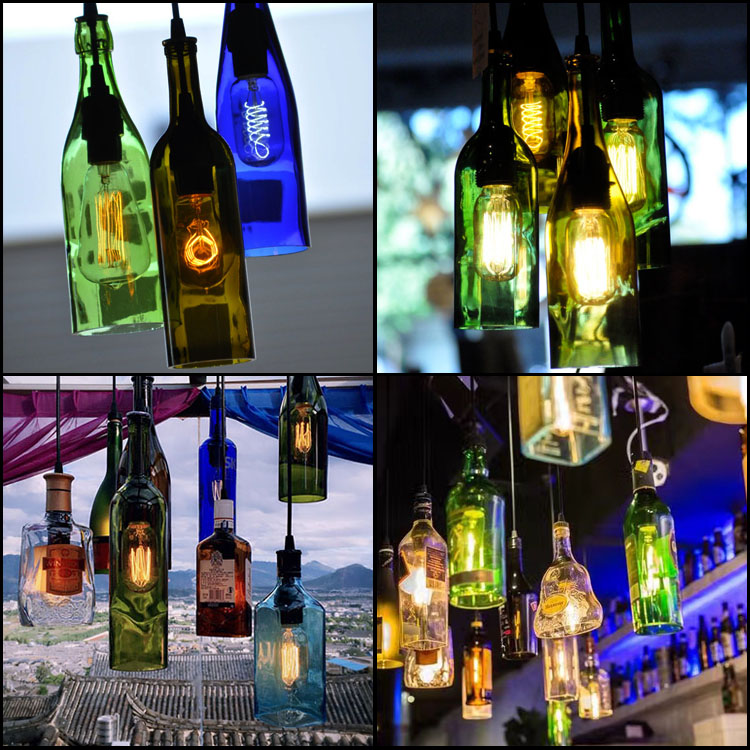 地中海复古工业风咖啡馆酒吧餐厅火锅玻璃单头星星红酒瓶氛围吊灯