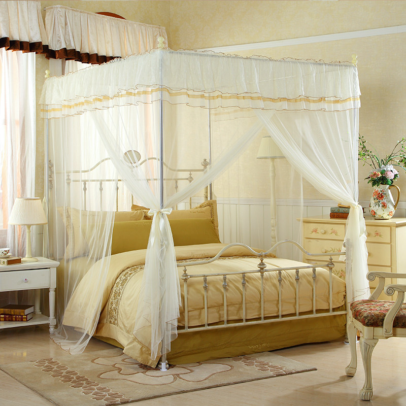 蚊帐三开门落地不锈钢支架简约蚊帐1.2米1.5m/1.8m床双人方顶家用