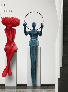 雕塑摆件样板房客厅玄关装饰品抽象人物艺术少女人像展厅装饰摆设