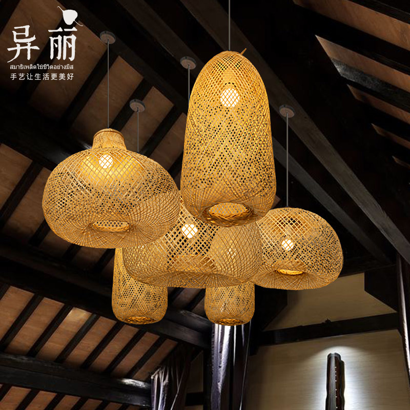 异丽楼梯过道竹艺吊灯茶室阳台现代简约竹编灯具新中式餐厅客厅灯