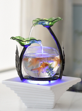 家居小型客厅鱼缸流水电视柜摆件陶瓷喷泉桌面加湿器创Y意生日礼