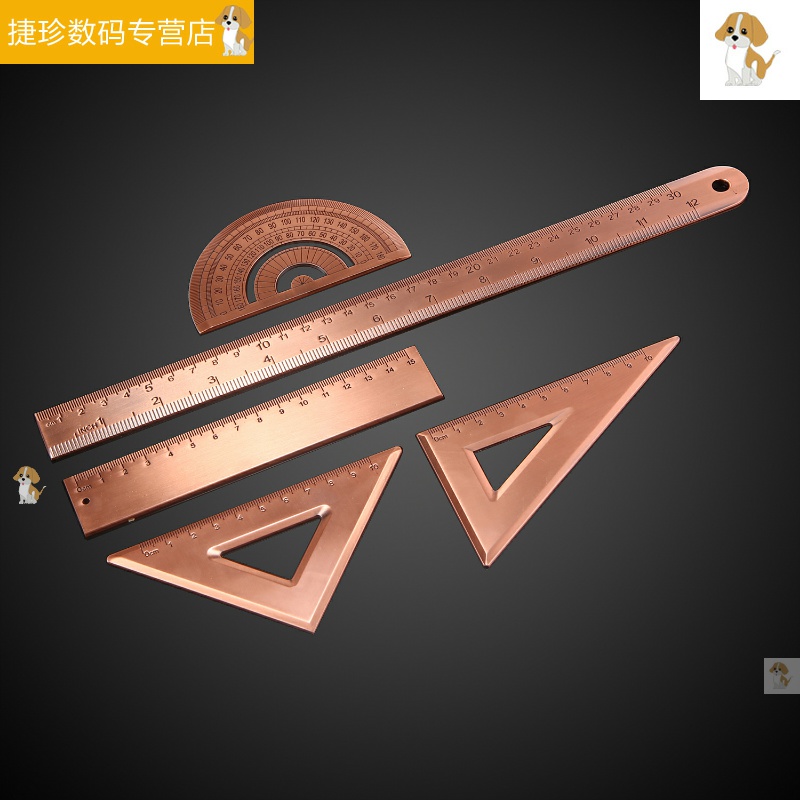 圆尺木质老式加厚铜尺复古铜金属不E锈钢刻度直尺三角尺黄铜尺子