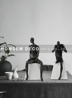 现代金属思考人h物摆件轻奢欧式家居酒店会所客厅书房软装饰品雕