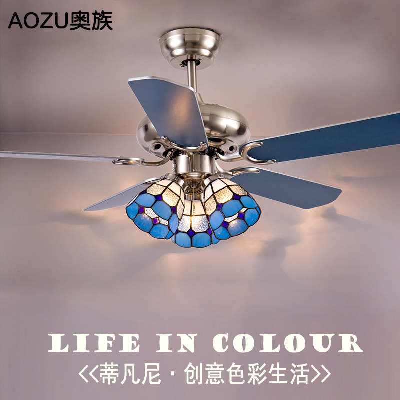 地中海风扇吊灯餐厅灯创意家用客厅卧室书房办公室木叶静音电扇灯