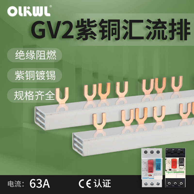 GV2电动机断路器3P紫铜汇流排NS2马达保护63A间距45 U型接线端子