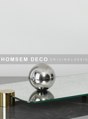 简约现代玻璃镜面盘m客厅餐桌茶几摆件样板房间软装饰品售楼处大