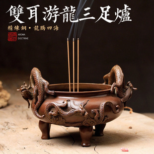 古色古香大号铜香炉纯铜仿v古大明宣德炉家用佛具用品插香炉线香