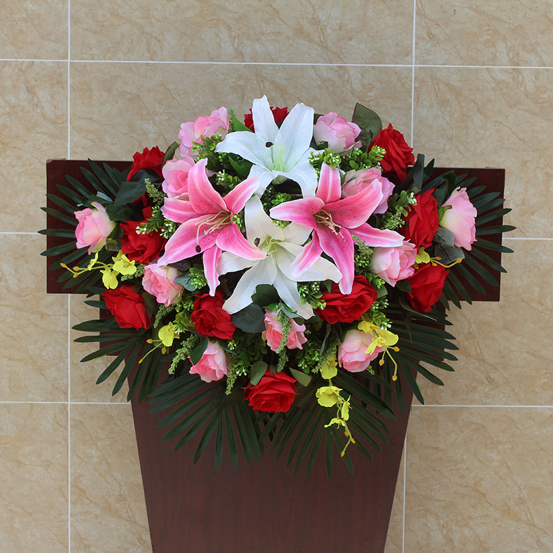 仿真会议桌花下垂花挂式演讲台花束主席台花收银接待花艺商务用花