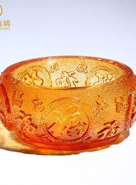 琉璃聚宝盆财位玄关钥匙收纳摆件招财聚财存钱罐中式客厅家居门口