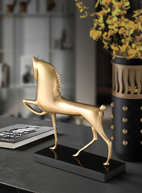 北欧轻奢全铜摆件马到成功家居装饰品客厅书房办T公室乔迁开业礼