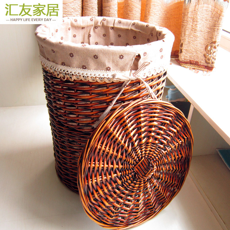大号收纳筐藤编脏衣篓有盖v篓子玩具桶家用卫生间火锅店柳编储物