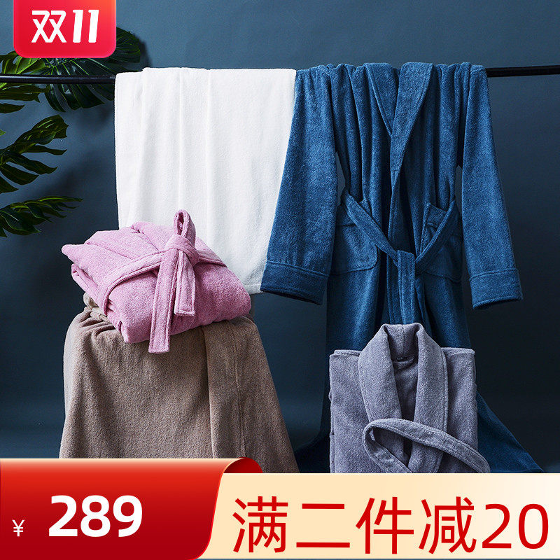 浴袍纯棉毛巾料男女加厚加肥加长秋冬连帽酒店全棉浴衣长绒棉情侣