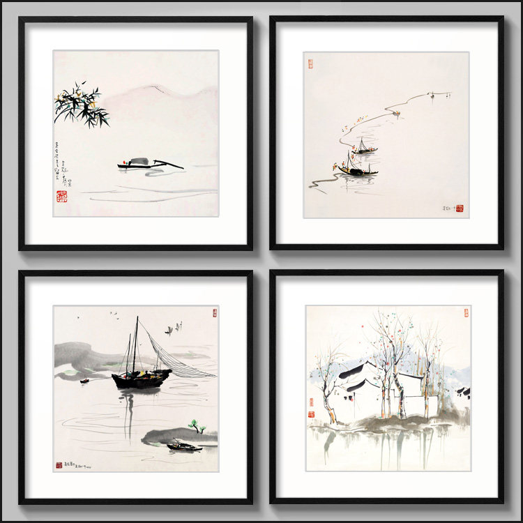 吴冠中水墨画客厅餐桌包厢墙面挂画现代J简约中国风中式饭店装饰