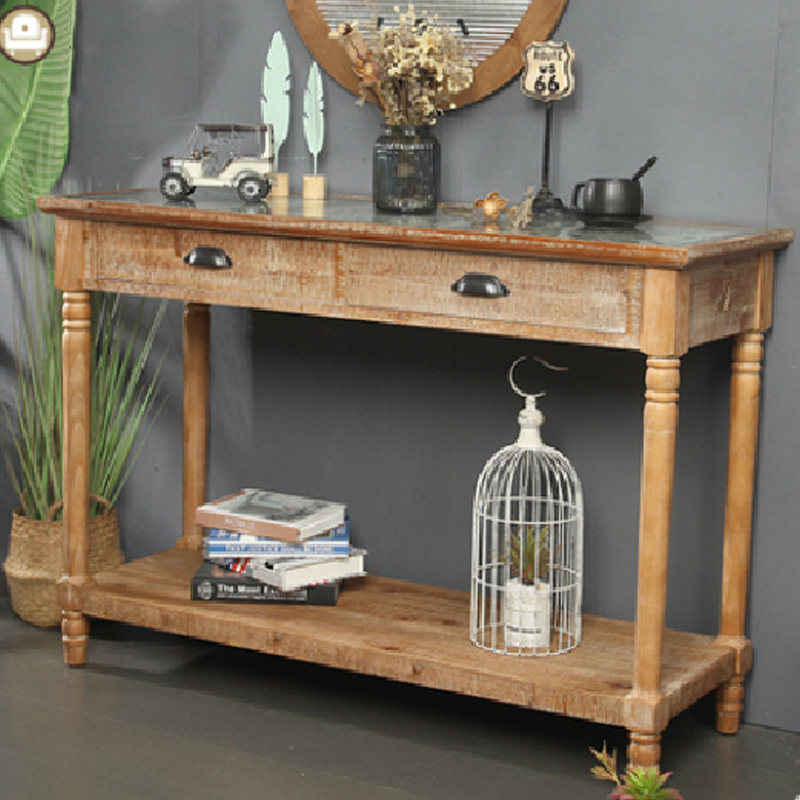 美式乡村复古做旧实木茶几柜子边柜电视柜组合套装边柜收纳A1