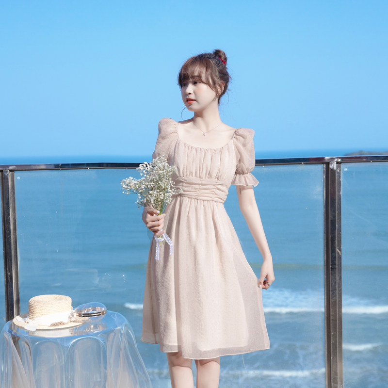 2021年夏天新款女装高级感茶歇法式连衣裙薄款裙女夏网纱仙女裙子