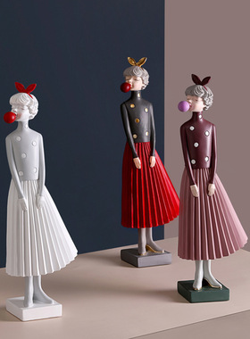 北欧亭亭泡泡女孩摆件创t意艺术客厅电视柜样板房软装饰品礼物