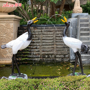 庭院花园假山微景观水池喷水仿真仙鹤摆件玻璃钢雕塑动物装饰摆设