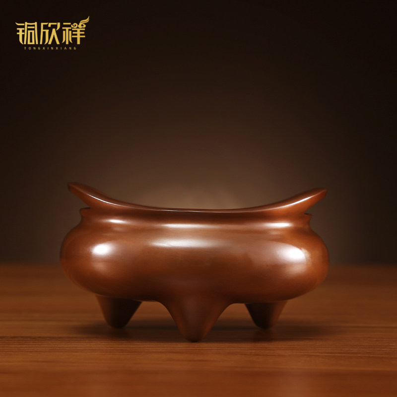 铜欣祥 纯铜香炉紫铜香炉 仿古大明宣德炉 香道用品乔耳炉线香炉