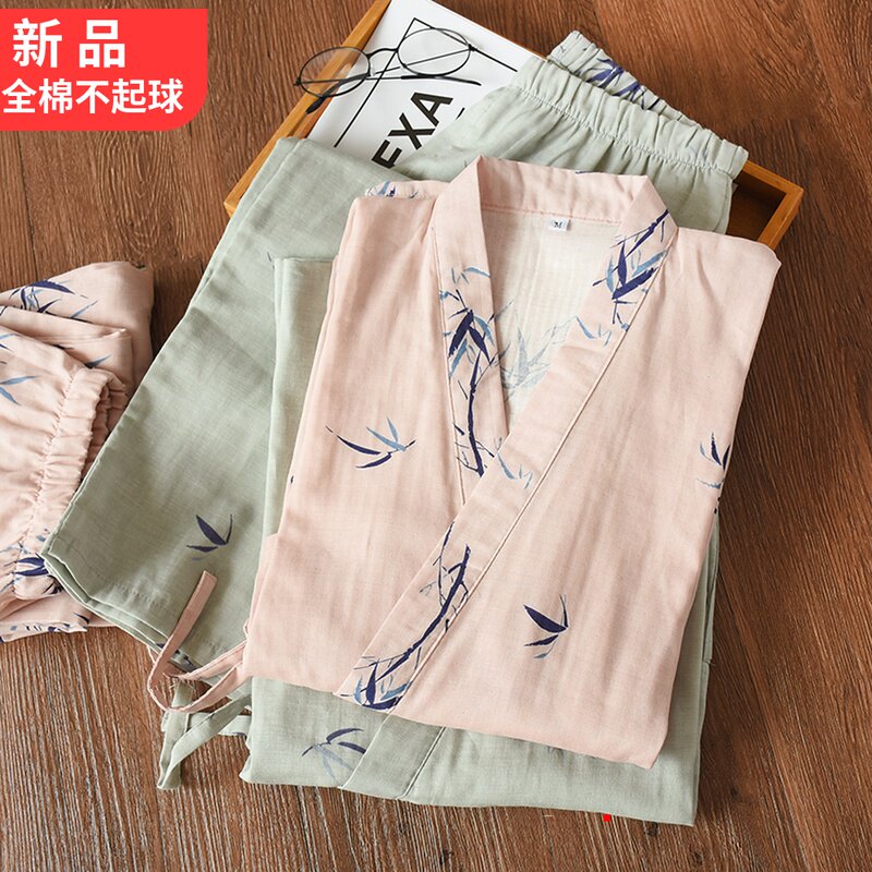 春秋薄款中国风情侣和汉服睡衣男女九分袖家居服全棉麻纱布汗蒸服