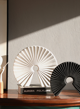 新中式现代简约白色扇形摆件陶瓷样板房售楼处软装饰品.工艺品摆