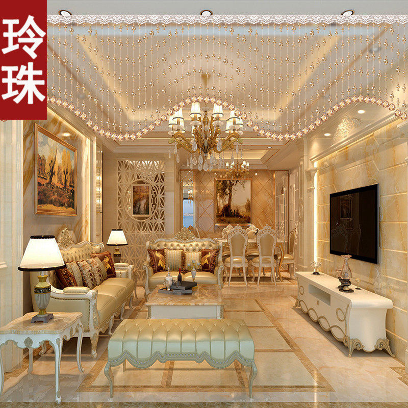 水晶珠帘波浪水晶帘子玄关隔断帘欧式装I饰客厅屏风窗帘珠帘免打