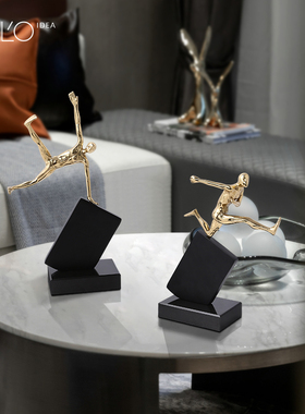 轻奢纯铜奔跑小金人装饰品创意艺术书J房办公室客厅工艺品摆件