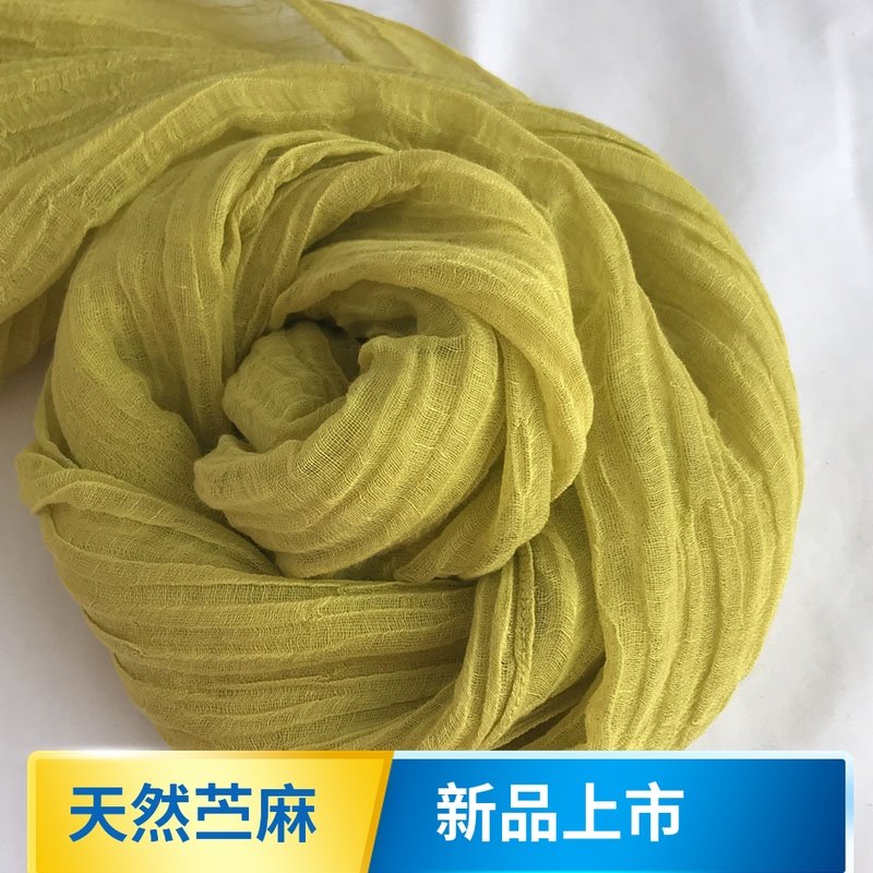 禅舞度母纱肌理褶皱苎麻亚麻加长围巾女薄款麻棉姜黄色文艺大披肩
