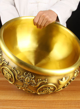 加重加厚铜五福聚n宝盆摆件 铜聚宝盆摆件 一碗聚宝盆摆件