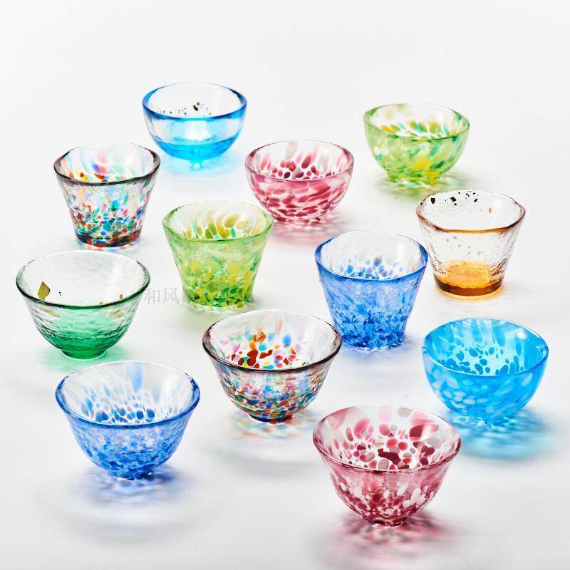 原装进口石塚硝子津轻手工收藏烧D酒冷酒清酒杯彩色玻璃小茶杯