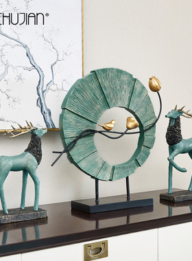 创意搬新家乔迁新居礼品新中式玄关客厅电视柜鹿摆件家.居软装饰