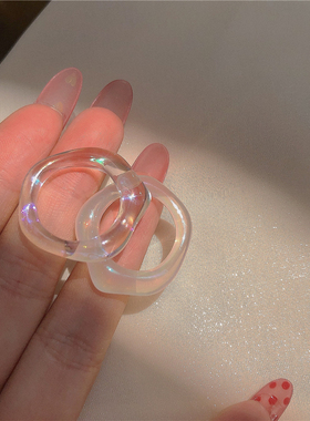 超仙人鱼a姬戒指~组合两件套闪闪炫彩透明树脂指环女不规则食指戒