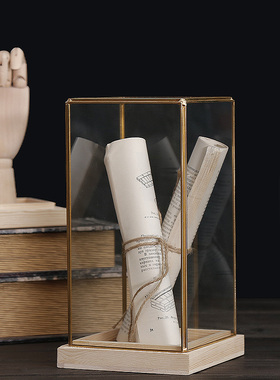 北欧轻奢黄铜玻璃展示盒博古架玄关书房客厅办公室陈W列装饰品道