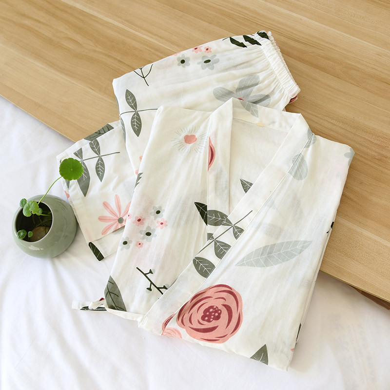 日式和服睡衣女春秋纯棉纱布七分袖可爱日系甜美汗蒸服秋冬夏季薄