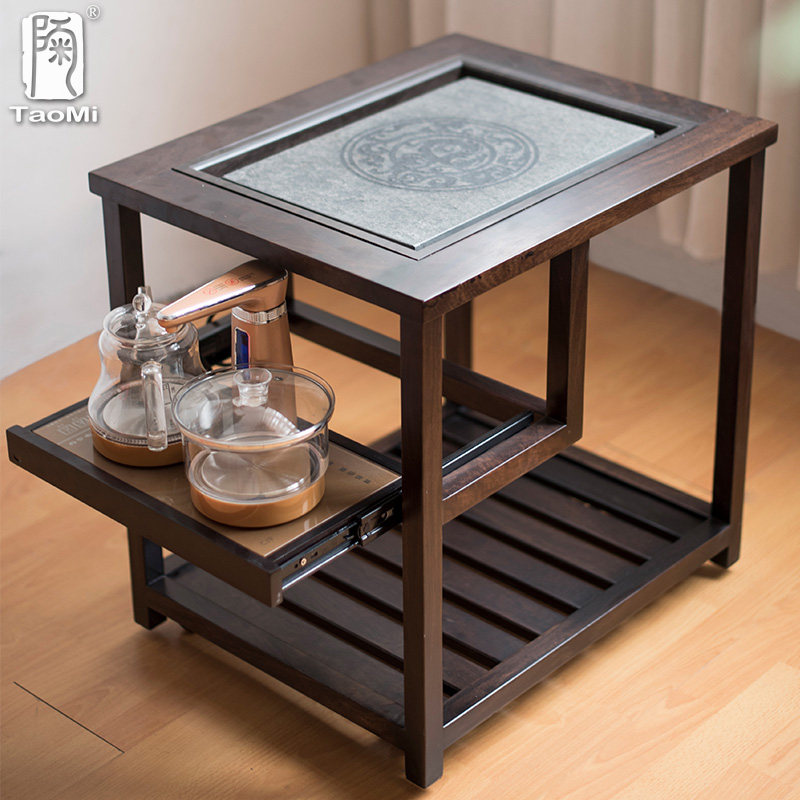 陶迷黑檀实c木茶车带轮移动整套功夫茶具茶盘茶台全自动茶水柜家
