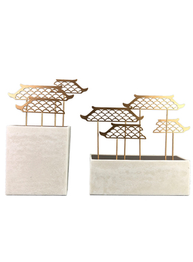 新中式创意砂岩铁艺塔院屋顶摆件样板J间书房办公室酒柜装饰品
