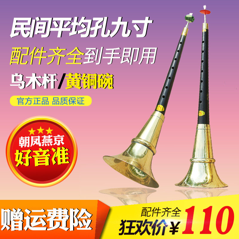 唢呐乐器全乌木直杆9寸唢呐平y均孔不定调二喇叭唢呐民间吹奏乐器