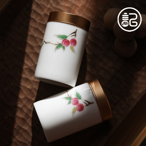 手绘茶叶罐 荔枝红 旅行便携迷你陶瓷密封罐