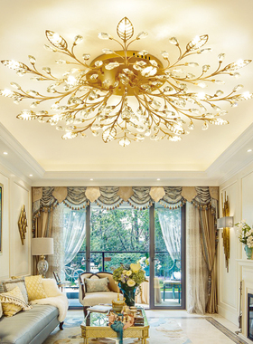 美式吸顶灯客厅灯简约现代大气led水晶L灯欧式奢华卧室餐厅灯具