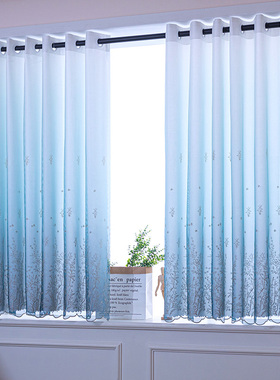 白色窗帘免打孔安装遮光2020年新款渐变纱帘伸缩杆套装飘窗阳台纱