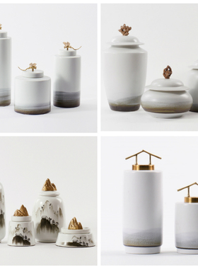 现代新中式陶瓷罐摆件样板房间酒店客厅玄关桌电视柜摆设软装饰品