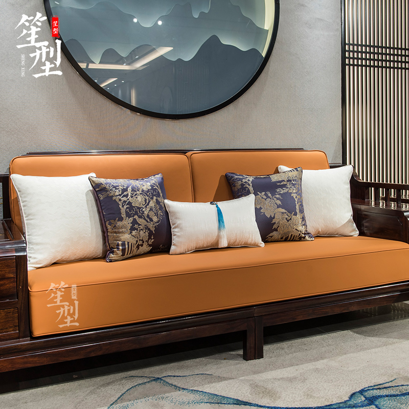 新中式红木软体沙发坐垫带v靠背套靠垫椅垫四季通用高档家具定制