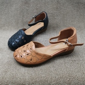 包头韩版 撤柜处理折扣真皮女鞋 2021夏新款 休N闲坡跟舒适牛皮女凉