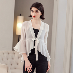 雪纺小披肩系带开衫 七分袖 薄外套裙子外搭 上衣女夏2021新款 喇叭袖