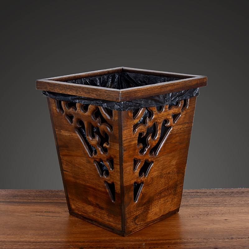 垃圾桶大容量卧室实木头家用客厅带盖办公室创意木质厨房木纹纸篓