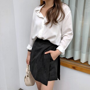 胖mm高腰黑色遮肚短裙裤 不规则半身裙女小众a字裙夏季 裙 韩版 大码