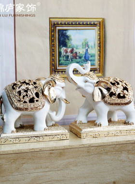 欧式家居装饰品创意大象摆件一对客厅电视柜玄关R酒柜镂空工艺摆