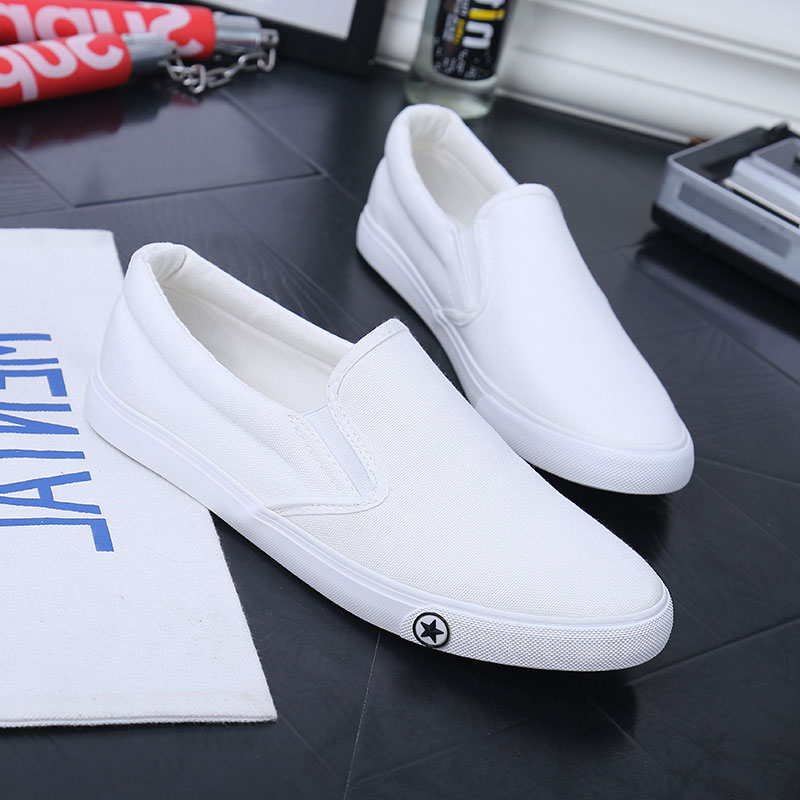 白色帆布鞋男懒人情侣一脚蹬透气板鞋运动休闲布鞋韩版百搭男鞋子