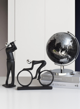 现代简约创意轻i奢运动人物样板间客厅书房书柜书架黑白装饰品摆